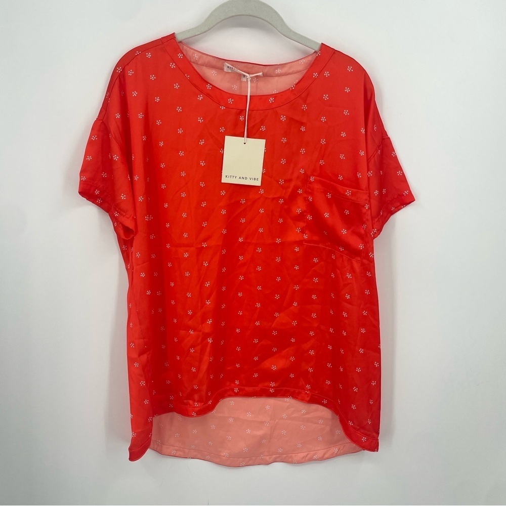 New! Kitty and Vibe short sleeve pajama top red white dots‎ Sz S
